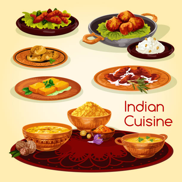 Indian Cuisine Dinner Dishes Cartoon Menu Design Stock Illustration -  Download Image Now - Culture of India, Food, India - iStock