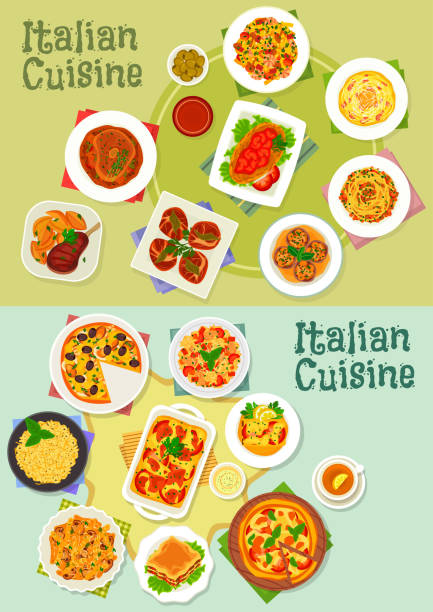 ilustrações de stock, clip art, desenhos animados e ícones de italian cuisine pasta and pizza dishes icon - parmesan cheese