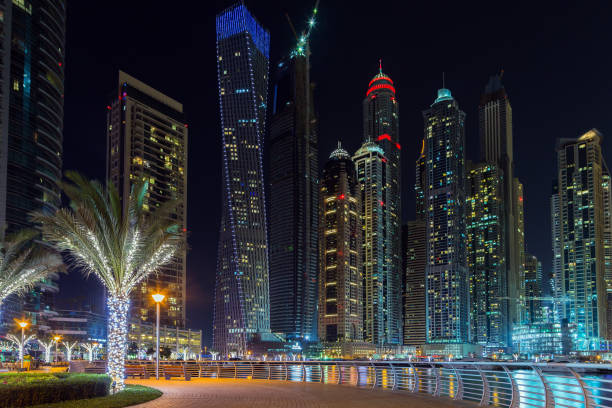 istock Panorama of illuminated Dubai marina night, Dubai, UAE 826553272