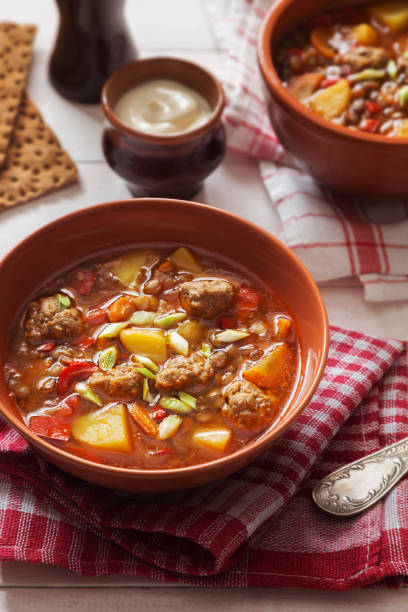 istock Lentil soup with meat-balls and cream sauce 826555918