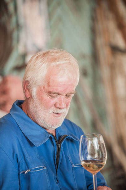 istock Senior Man with Beard Holding Glass of White Wine 826556498