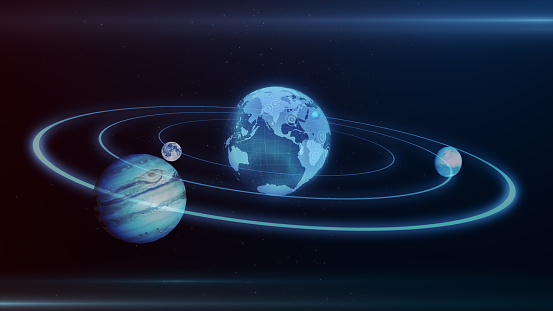 3d illustration of solar system planets and objects in space in triangles