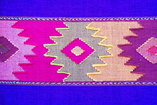 Traditional Vibrant Guatemala Cotton Woven Rug/Textile Detail