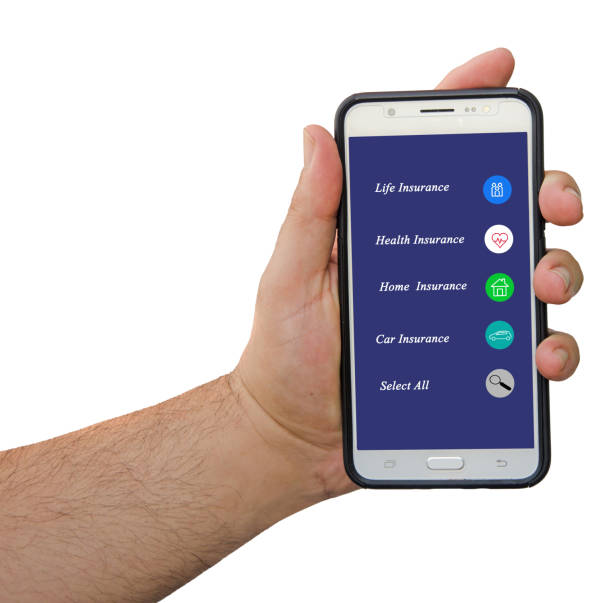 istock Mobile phone with options for insurance on its screen 826581346