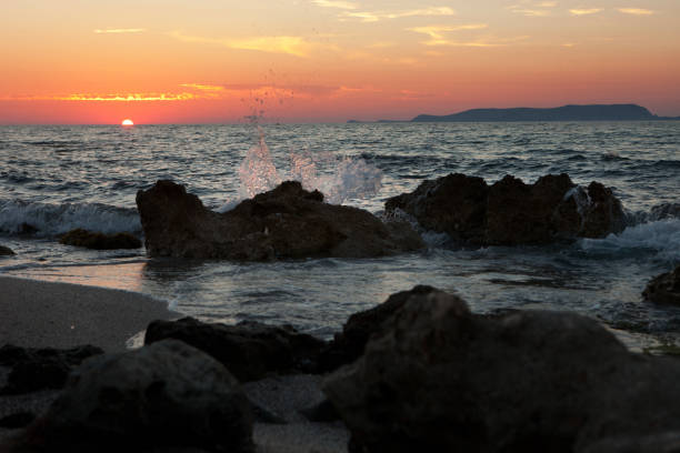 Sunset in the Mediterranean Sea, Analipsi, Greece