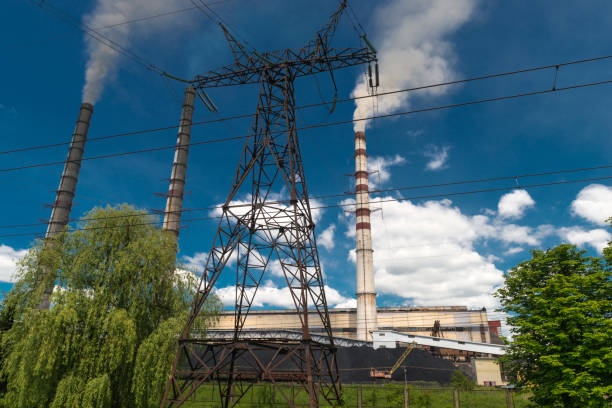 istock Thermal power stations and power lines. Distribution electric substation 826588396