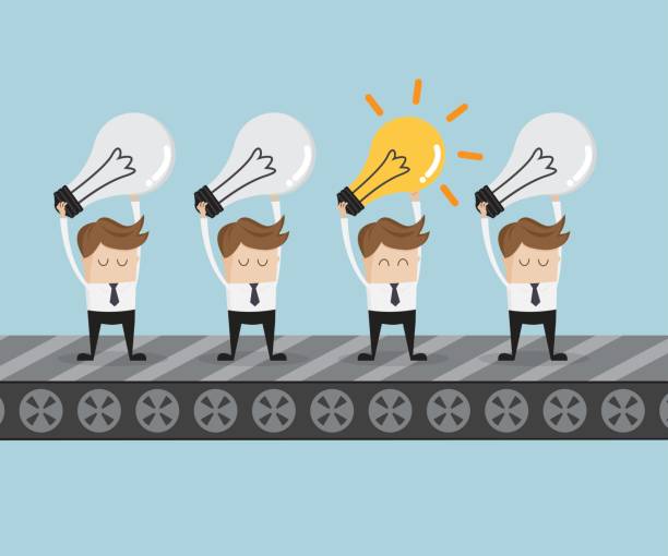 businessman standing with bulb idea businessman standing with bulb idea, business concept cartoon vector illustration man with a light bulb over his head stock illustrations
