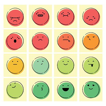 Vector illustration of a set of emoticons designed for feedback and reports