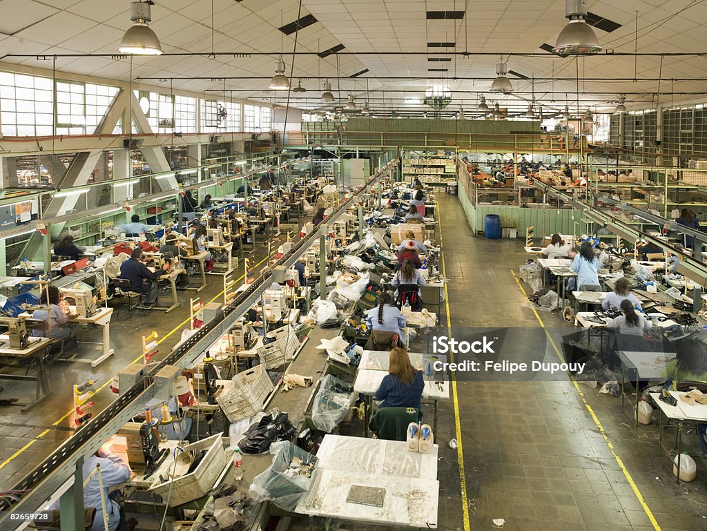 Overview of a factory at work  Labor Intensive Production Line Stock Photo