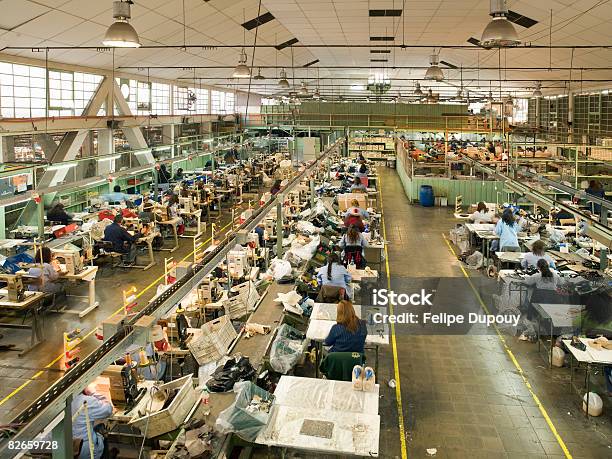 Overview Of A Factory At Work Stock Photo - Download Image Now - Labor Intensive Production Line, Textile Factory, Textile Industry