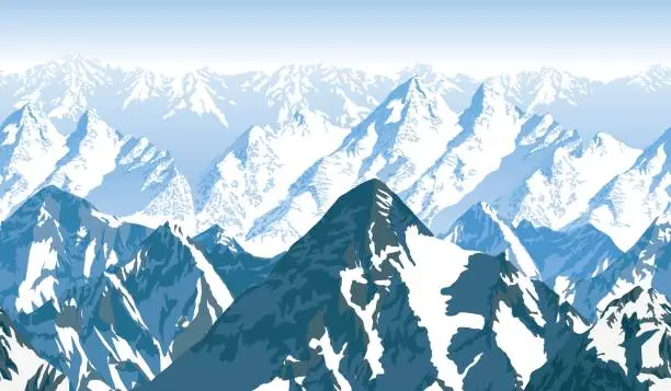 Vector illustration of seamless vector blue beautiful mountains panorama pattern