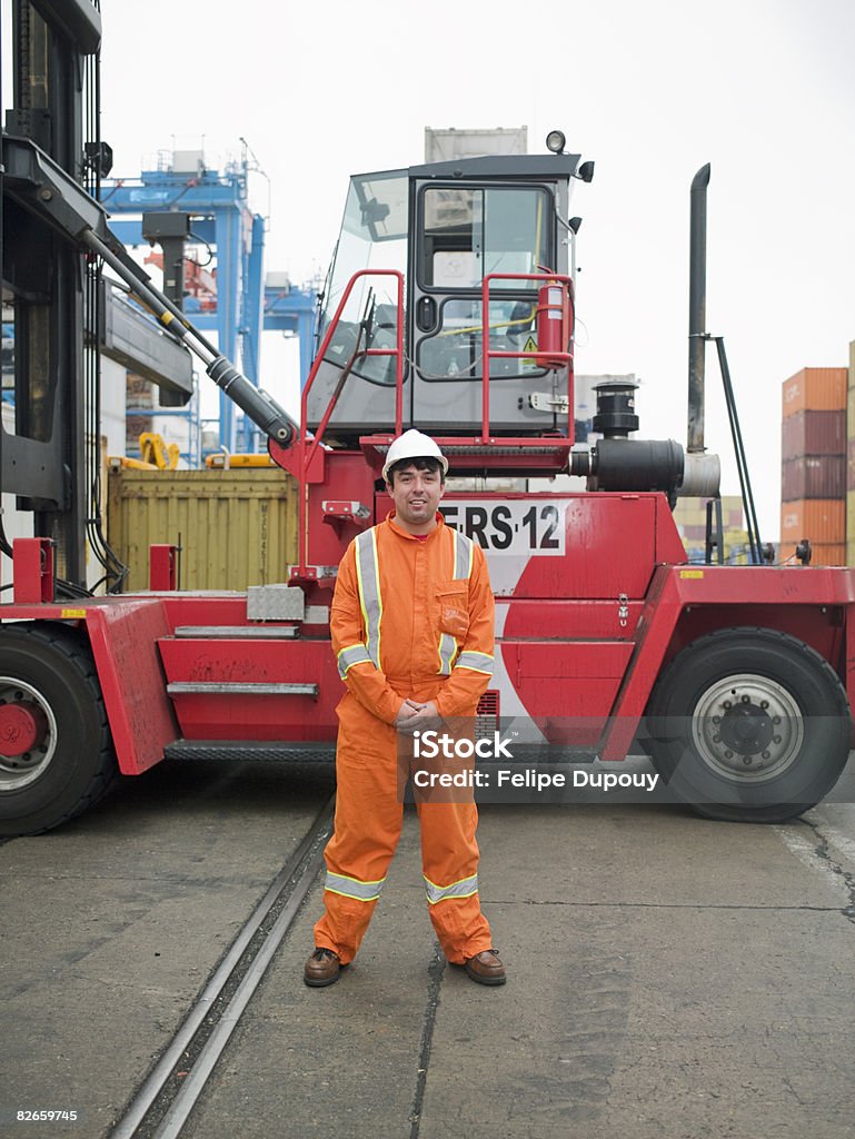 Portrait of a man working in a shipping yard  Cargo Container Stock Photo