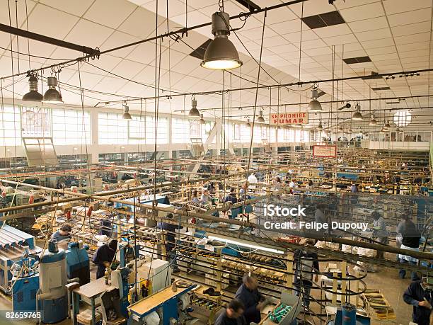 Panoramica Di Una Fabbrica Al Lavoro - Fotografie stock e altre immagini di Industria - Industria, Linea ad alto impiego di manodopera, Ambientazione interna