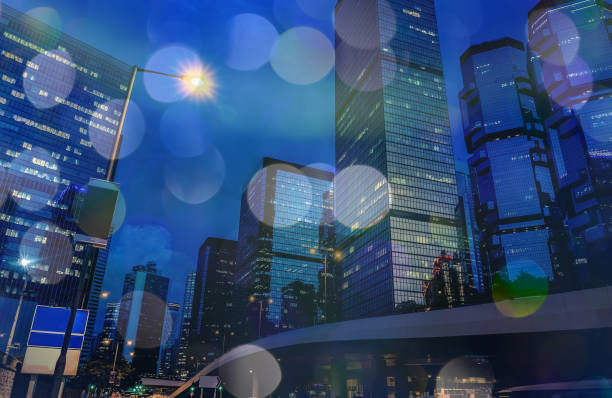 istock Hong Kong Harbor View at night with circle bokeh 826599258