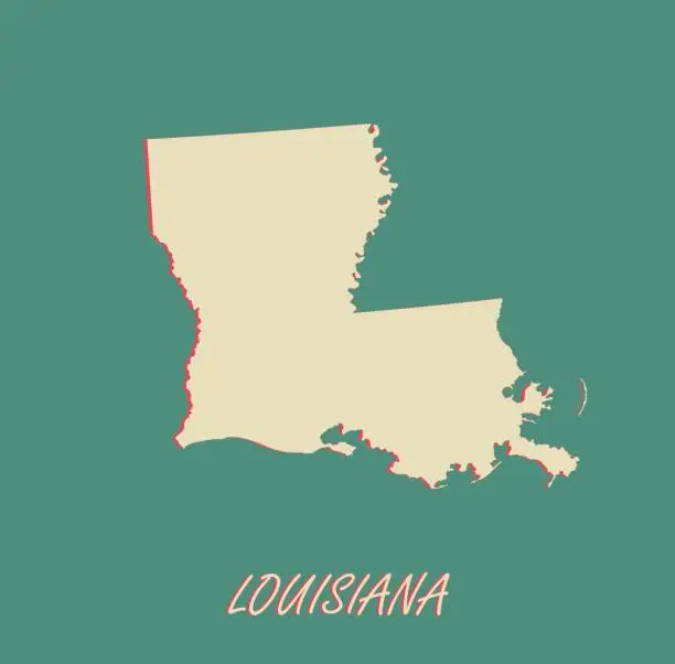 Vector illustration of Louisiana state of United States map vector outlines in a 3D illustration background