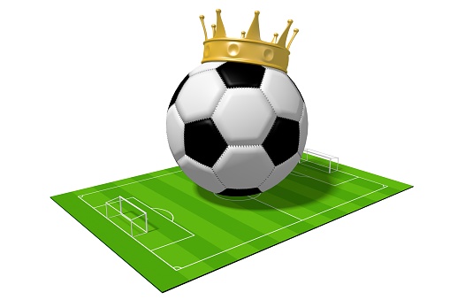 3D soccerball with golden crown, soccerfield - great for topics like match, championship, winner etc.