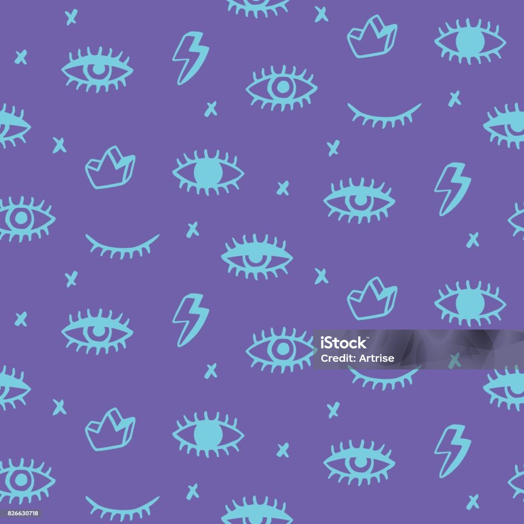 Vector Seamless pattern with hand drawn open and winking neon psychedelic eyes Vector Seamless pattern with hand drawn open and winking neon psychedelic eyes. Fashion background, textile print Doodle stock vector
