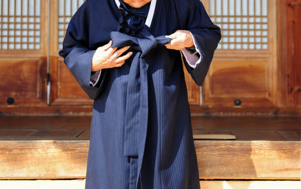 Tie a Hanbok string stock photo