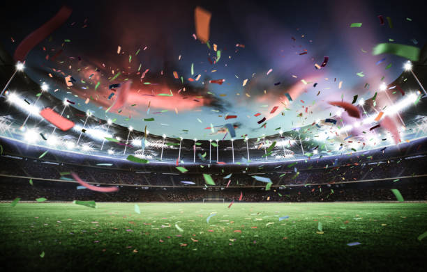 istock Empty night grand stadium with sport light , evening or night scene . 826634424