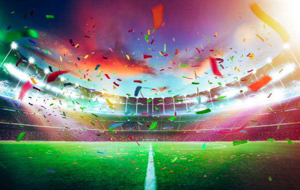 istock Empty night grand stadium with sport light , evening or night scene . 826634426