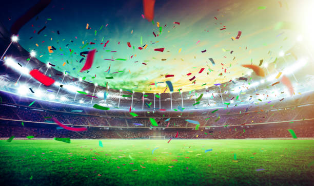 istock Evening grand stadium championship win with confetti  . 826634434
