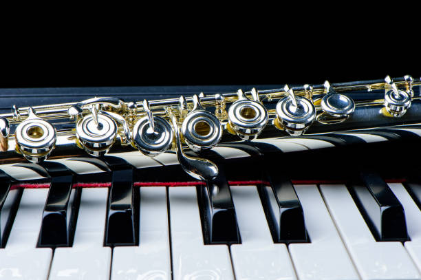 istock flute instrument on the piano keyboard 826639420