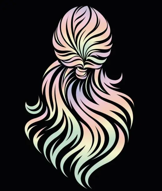 Vector illustration of women long hairstyle, beautiful hair color on black background