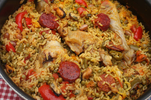Paella with seafood chorizo and chicken