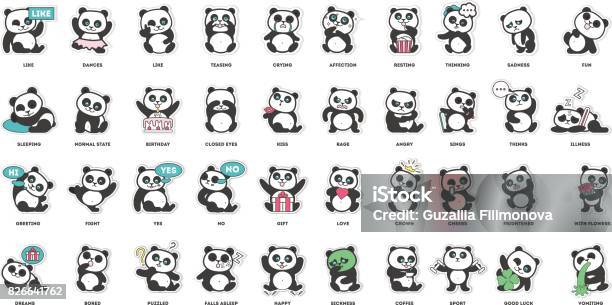 Niedlichen Panda Sticker Sammlung Stock Vektor Art und mehr Bilder von Panda - Panda, Niedlich, Comic - Kunstwerk