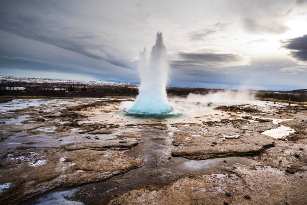 Strokkur Geyser Iceland erupting in Iceland.