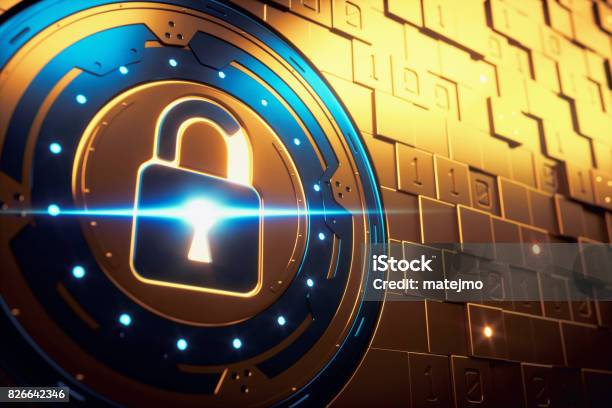 Abstract Golden Security Mechanism Vault Stock Photo - Download Image Now - Vaulted Door, Insurance, Internet