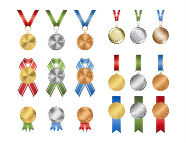 die medaillen auf weißem hintergrund gesetzt. - medal bronze medal military star shape stock-grafiken, -clipart, -cartoons und -symbole