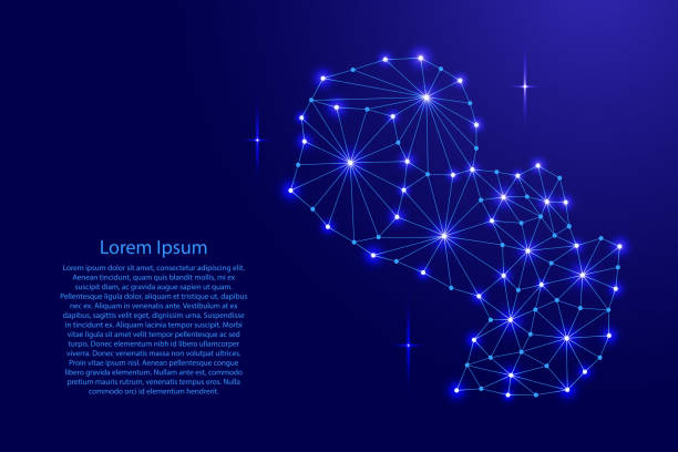 istock Paraguay map of polygonal mosaic lines network, rays and space stars of vector illustration. 826642824