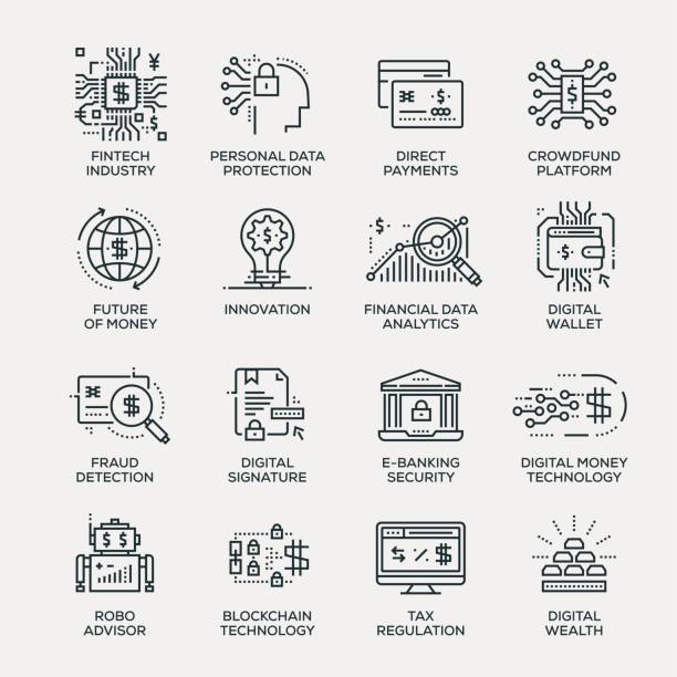 Fintech Industry Icon Set - Line Series Fintech Industry Icon Set - Line Series blockchain icons stock illustrations