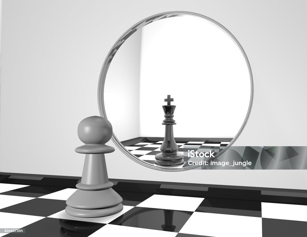 O Peão De Xadrez é Espelhado Imaginando-se a Se Tornar Rei Imagem de Stock  - Imagem de futuro, realidade: 182440421