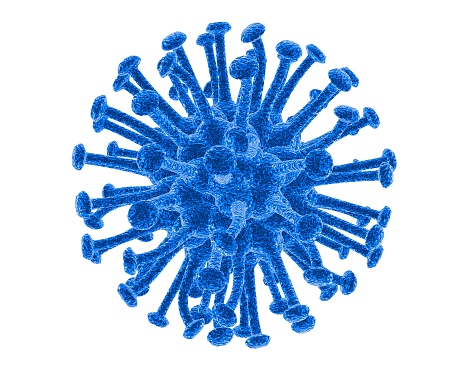Blue virus model 3D illustration isolated on white.