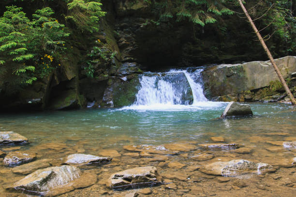 istock Waterfall Girl tears, Ukraine, Carpathians. 826665694