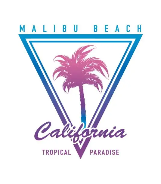 Vector illustration of California typography with palm tree summer beach surf vacation concept t-shirt graphic vector print design