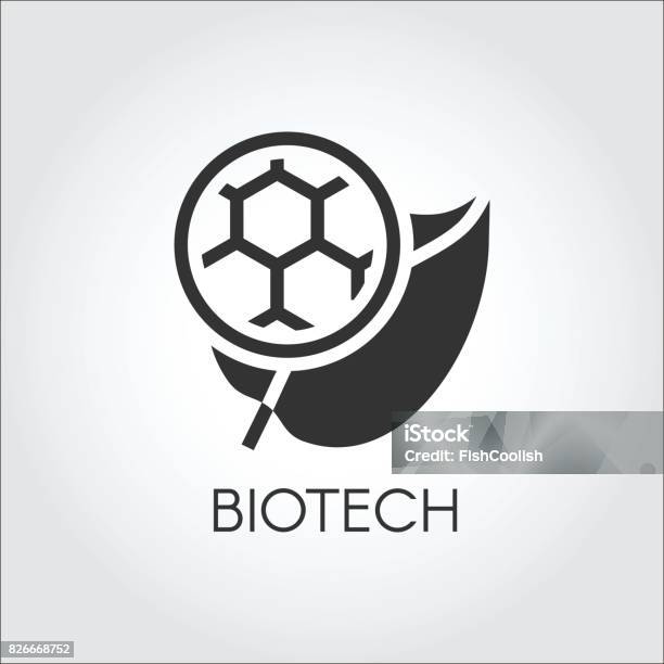 Black Flat Icon Of Leaf And Molecule Symbolizing Modern Biotech Simplicity Label Of Biotechnology Concept Vector Logo Stock Illustration - Download Image Now