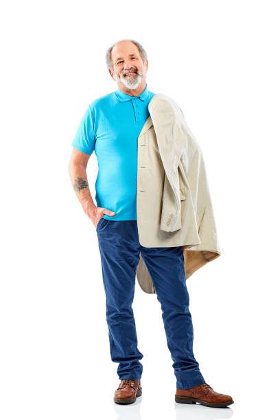 istock Senior man holding jacket over his shoulder on white 826669804