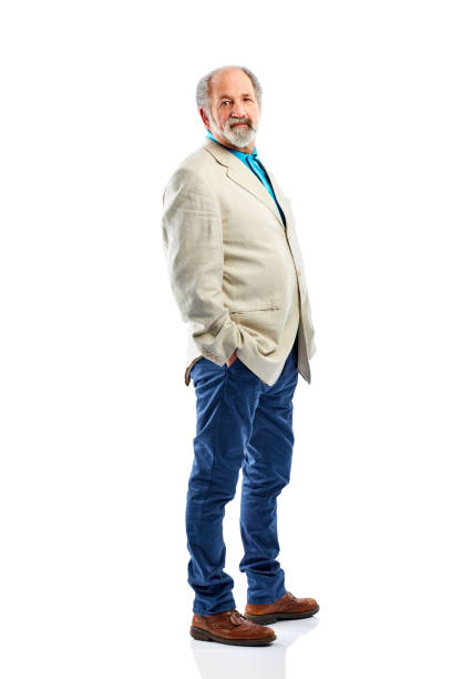 istock Senior man with his hand in pocket and looking at camera on white 826669872