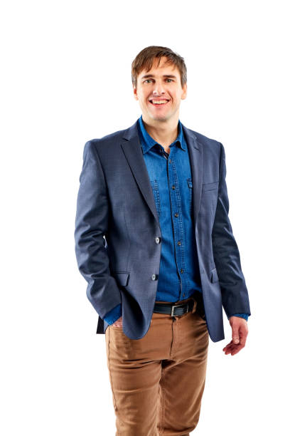 istock Happy businessman standing on white background 826670046