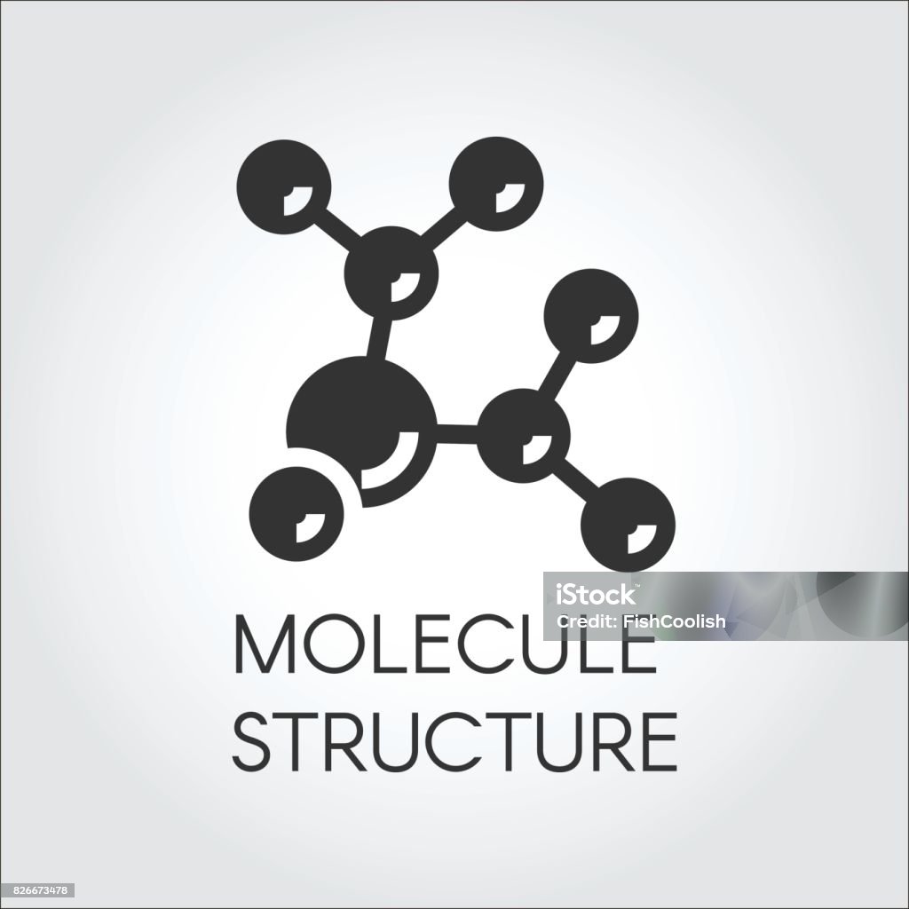 Icon in flat design of abstract molecular structure. Chemical compound black logo. Vector illustration Icon in flat design of abstract molecular structure. Chemical compound black logo. Vector illustration label Icon Symbol stock vector