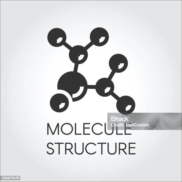 Icon In Flat Design Of Abstract Molecular Structure Chemical Compound Black Logo Vector Illustration Stock Illustration - Download Image Now