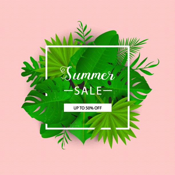 istock Summer sale banner. Tropical leaves. Vector illustration. Summer banner with 3d hawaiian leaf on pink background. Floral banner. 826677184