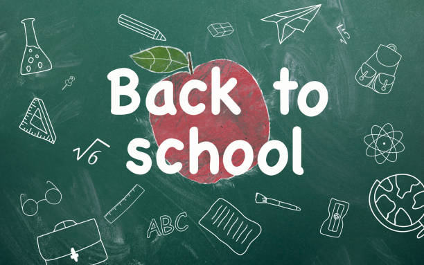 istock Back to School and Apple Draw with Chalk Green Blackboard 826681238