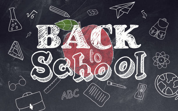 istock Back to School and Apple Doodle with Chalk on Blackboard 826681322