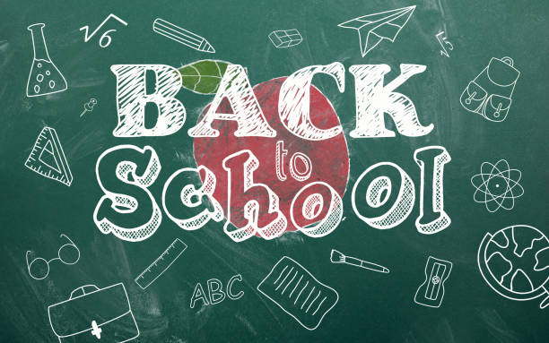 istock Back to School and Apple Doodle with Chalk Green Blackboard 826681332