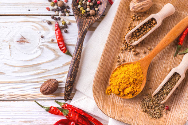 istock Indian Asian spices and cilantro. Copyspace. Top view 826687232