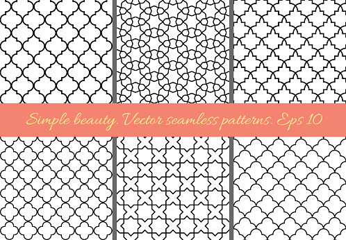 Set of geometric seamless patterns in Oriental style.